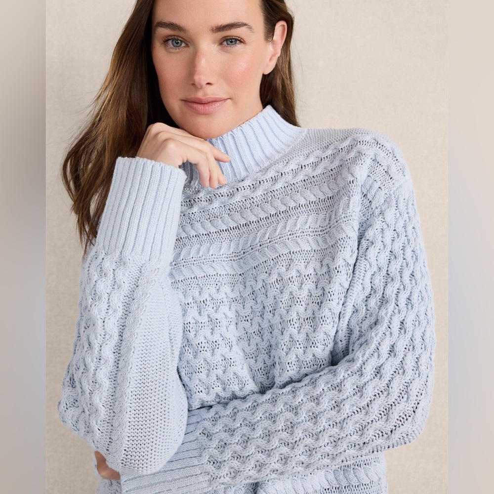 NWT Haven Well Within Organic Cotton Cable Knit Funnel Neck Sweater Sz M - Picture 2 of 8